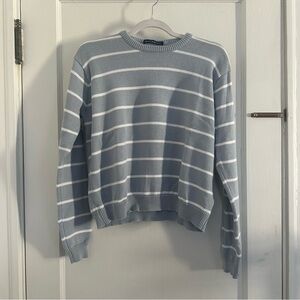 Brandy Melville Light Blue & White Striped Crewneck Sweater